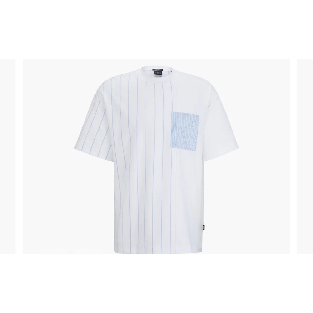 Hugo Boss Cotton Pinstripe Pocket T-Shirt White Blue Mens Large